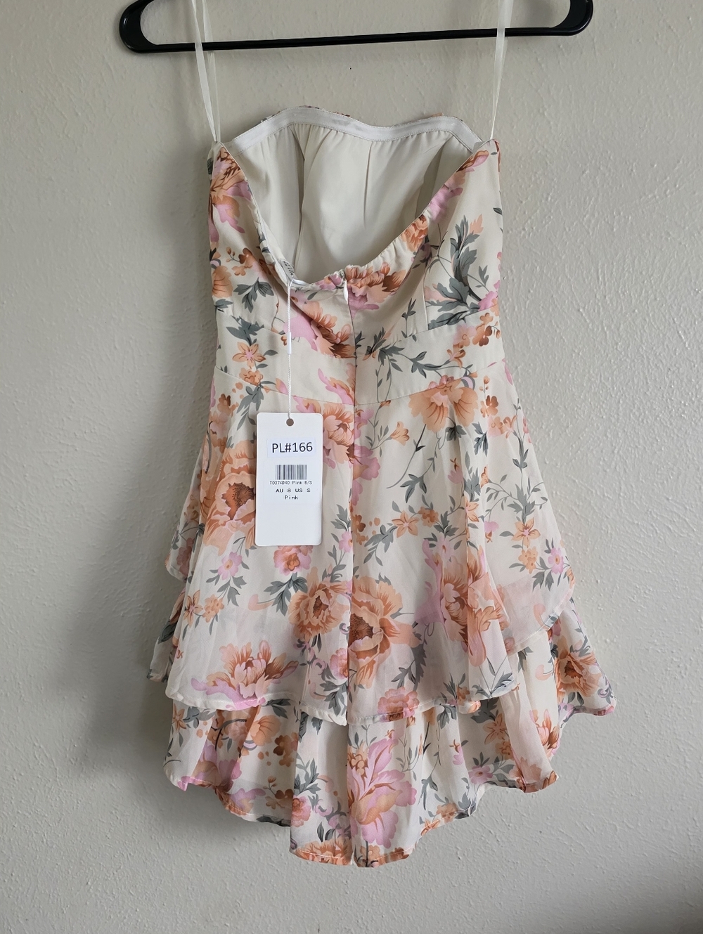 Floral Strapless Tiered Ruffle Romper- Peach & Pink - Picture 4 of 6